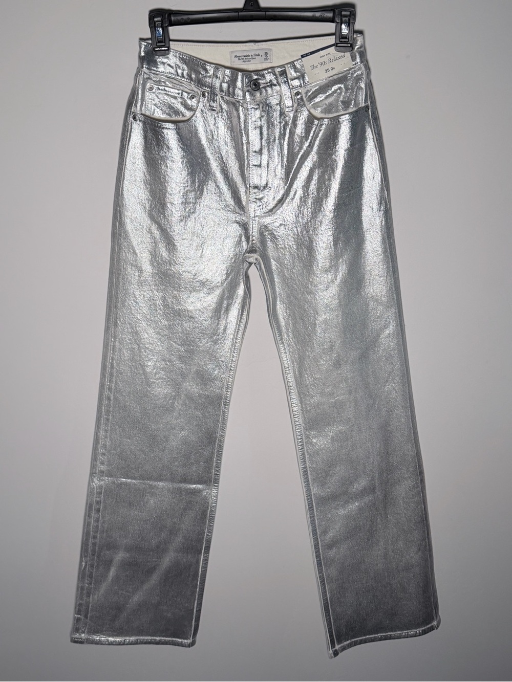NWT Abercrombie & Fitch The 90s Relaxed High Rise Jean Metallic Silver Size 25 0 - Picture 3 of 10